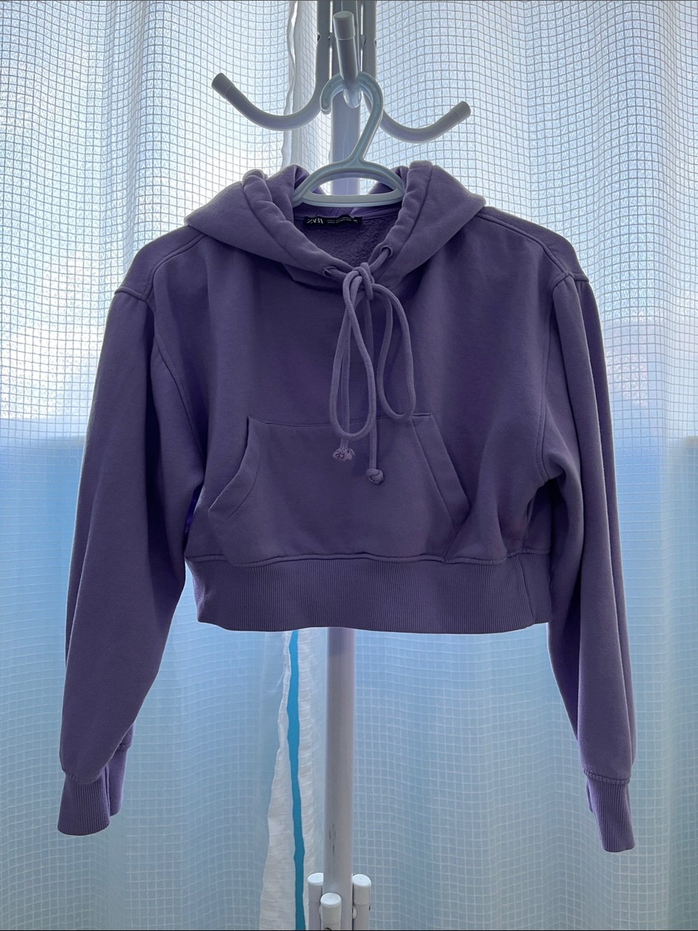 Zara Cropped Lavender Purple Hoodie with Kangaroo Pocket